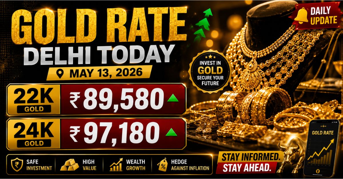 Read more about the article Gold Rate Delhi Today: 22K ₹89,580 | 24K ₹97,180 (May 13)